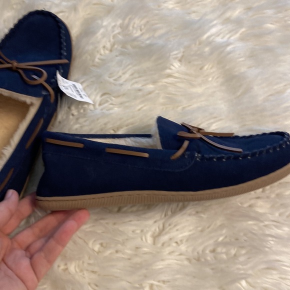 J.Crew Man Moccasin Slippers navy blue brand new with tag size 11 leather upper - Picture 4 of 16